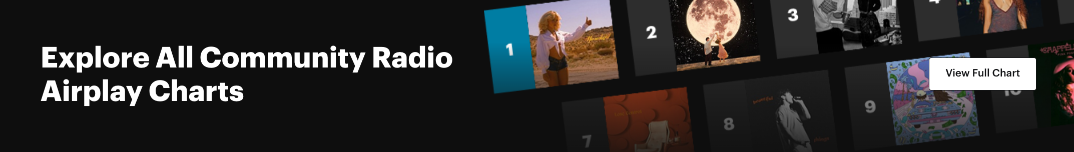 Image with button to explore all Community Radio Airplay Charts
