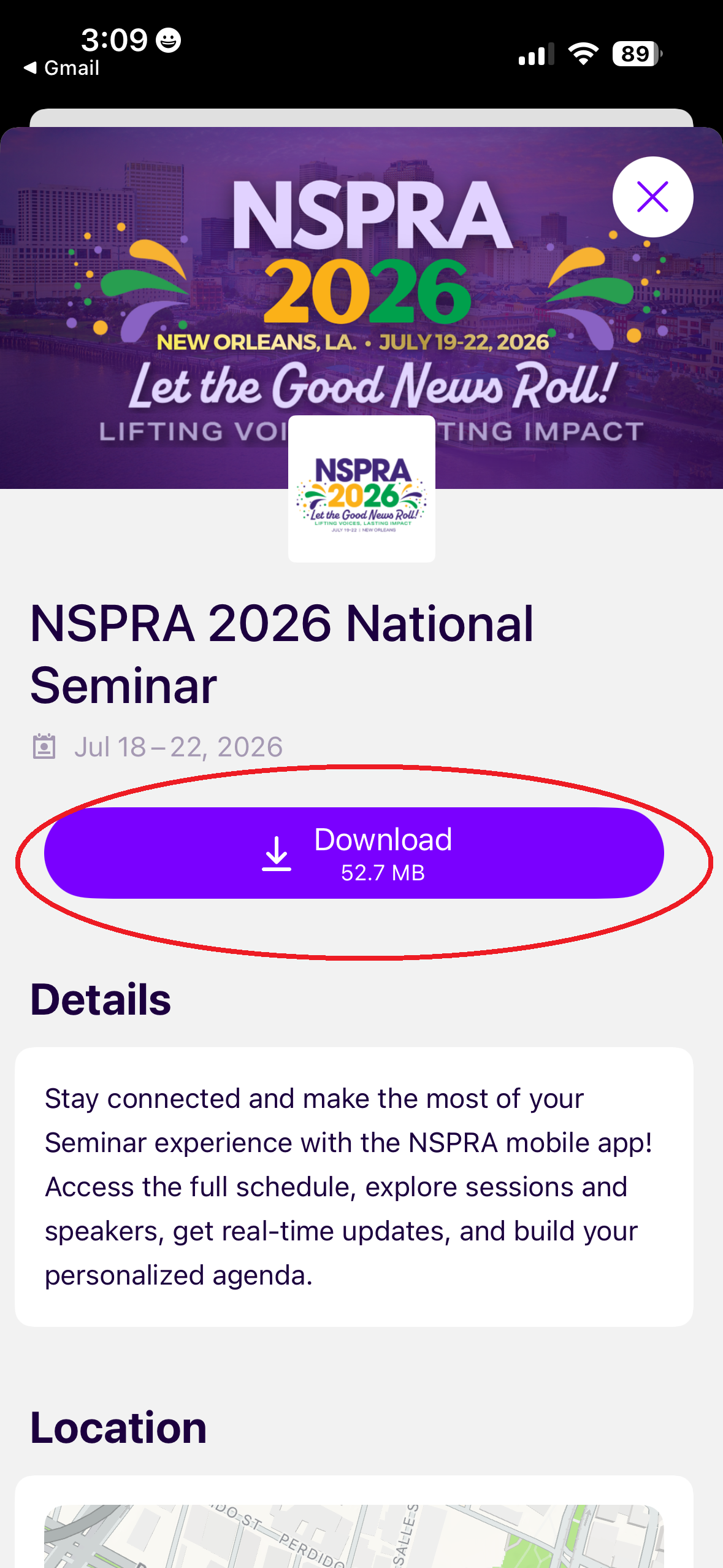 Guidebook screen showing the NSPRA 2026 guide download