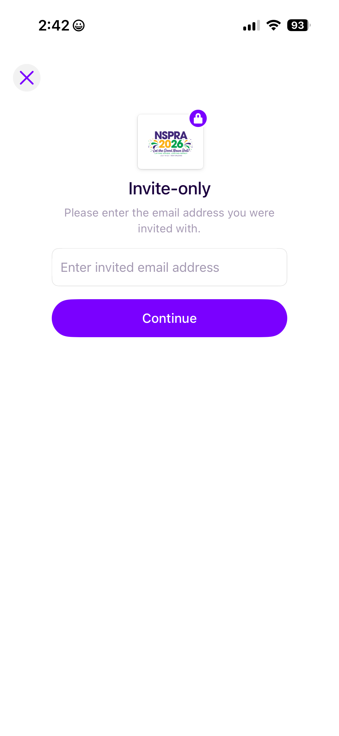 Guidebook screen prompting for an email address